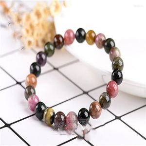 Strand Nature Tourmaline Crystal 4-7 mm Round Ball Bead Dames armband mode sieraden voor meisjes geschenk niet glas geverfde kleur