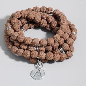 Strand OAIITE 108 Mala Beads Bracelet Natural Rudraksha Oración Meditación Budista Para Mujeres Hombres Joyería curativa tibetana