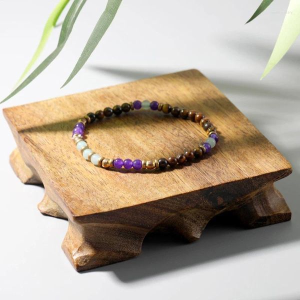 Strand Oaiite 4 mm de piedra natural Pulsera Energía Amethyst Amarillo Tigre Ojo verde Dongling Joyería elástica para hombres Mujeres