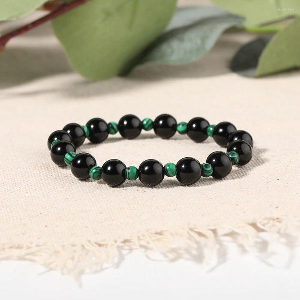 Strand OAIITE 8mm Pulsera de ágata negra brillante Hombres Malaquita natural Con cuentas Mujeres Charm Balance Joyería curativa