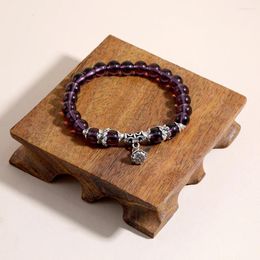 Brin OAIITE 8mm haute qualité naturel Violet verre pendentif Bracelet corde élastique Yoga méditation chanceux femmes bijoux