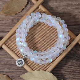 Strand OAIITE 8mm Maansteen Armband Vrouwelijke Lotus Hanger Wrap 108mala Reiki Healing Balans Ketting Sieraden Vakantiecadeau aan vrienden