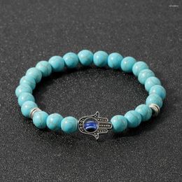 Strand Oaiite 8 mm Bracelet turquoise naturel Hommes Fatima Hands Per perles Femmes Yoga Méditation Balance de prière
