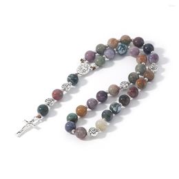 STRAND OAIITE Katholieke rozenkrans 8 mm Natuurlijke stenen Agate Gebed Bracelet met Crucifix Cross For Women Men Meditation Jewelry