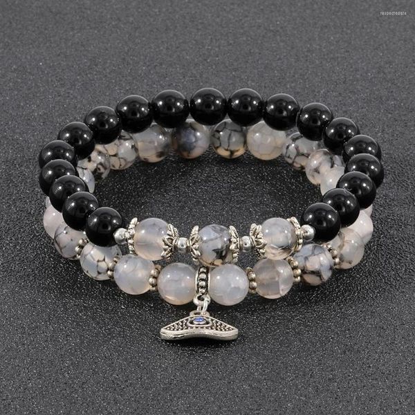 Strand OAIITE pierre naturelle noir Dragon veine Agate Bracelet ensemble énergie élastique corde Bracelets pour hommes femmes ami bijoux cadeau