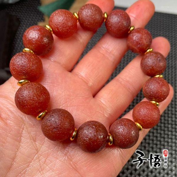 Pulsera de cuentas antiguas rojas secas desgastadas de ágata vieja