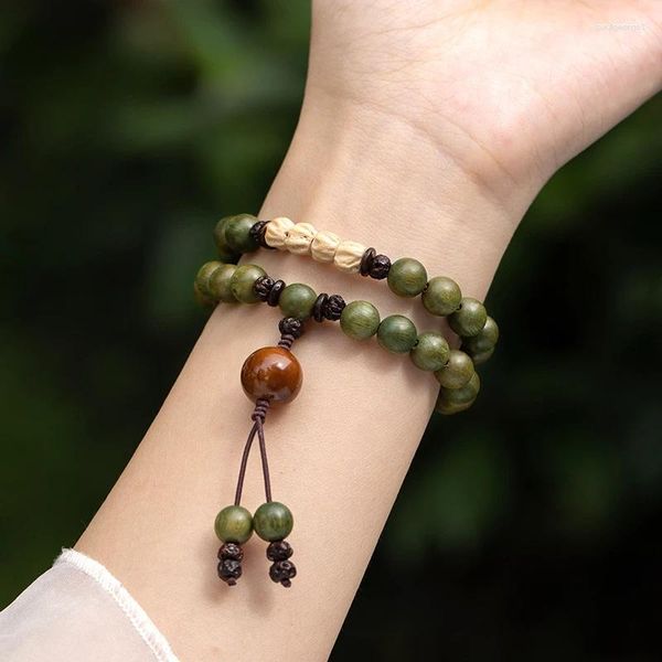 Bracelet en perles de bouddha en bois de santal vert, vieux matériau, pour femme, étudiant de la forêt, cent graines de parfum, Couple masculin