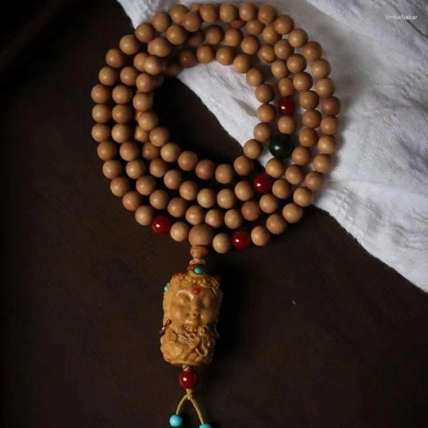 Bracelets à main en bois de santal de vieille montagne, 108 chaînes de pull, matériau de 6mm, perles de bouddha Wen Wan, Tara vert de bon augure