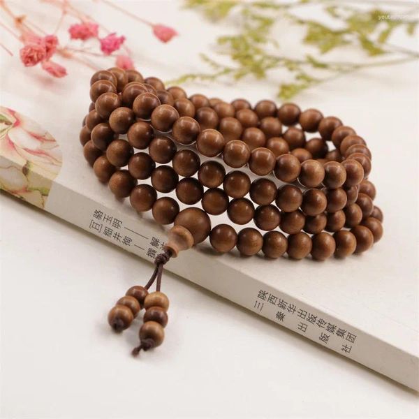 Strand Old Sandalwood 108 Cuentas Pulsera de madera multicírculo Cadena de suéter larga