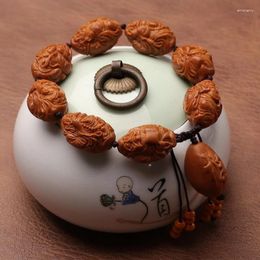 Brin de noix d'olive sculpté à la main, Bracelet maître du Zen, sculpture sur pierre, perles de bouddha Damo à main