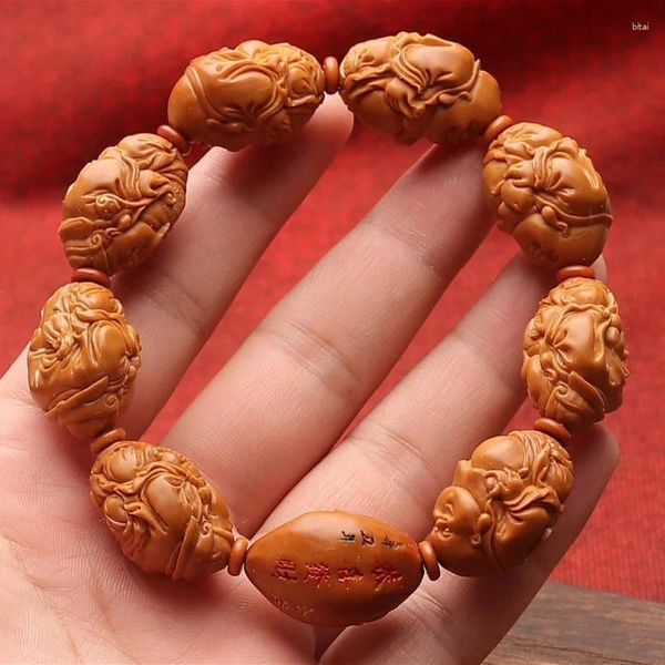 Bracelet en pierre porte-bonheur sculpté à la main, noyau de fer, noix d'olive, sculpture, amasser des fortunes, Maitreya Heqi, collecte de bénédictions