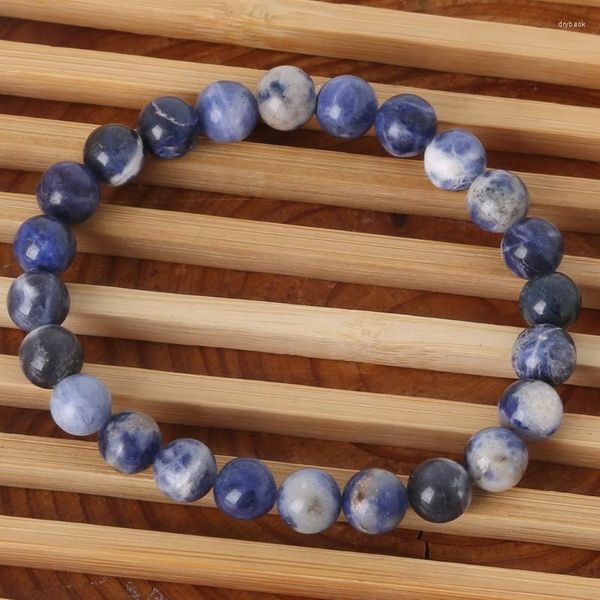 Brin en vente ! Bracelet en pierre naturelle Bracelet jonc 8 mm rayures bleues perles charme hommes femmes mode bijoux environ 19 cm