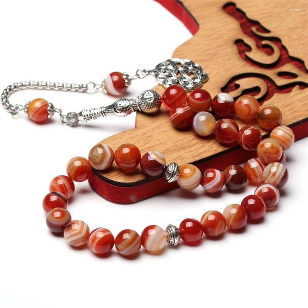 Strand Onxy 33 Tasbih Stripe Orange Agate Sibha Gift Eid Misbaha Accessoires Perles de prière musulmanes 66 99 Mesbah islamique Tasbeeh