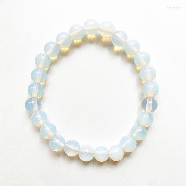 Strand Opal Stone Beads Bracelet Elástico String Opalite Stretchable White Wrist Jewelry Hecho a mano 8 mm 1pc