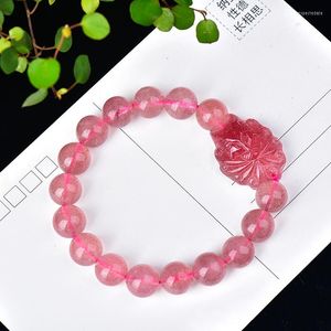 Bracelets en cristal naturel de fraise légère ouverte, perles rondes avec neuf queues, beauté porte-bonheur pour femmes, bijoux cadeaux