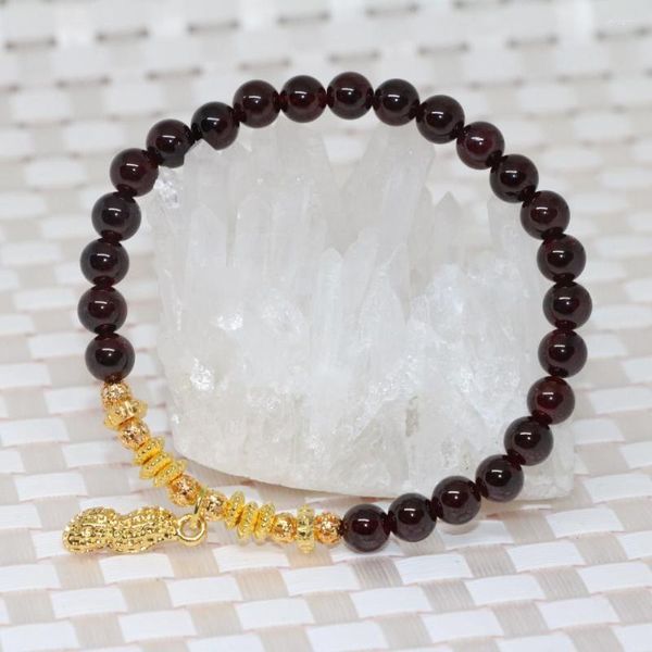 Pulsera elástica con cuentas de granate Natural redondas de 6m para mujer, diseño Original de hebra, joyería de alta calidad, 7,5 pulgadas, B2103