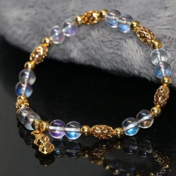 Strand Original Design Or-couleur Cacahuète Pendentif Femmes Bracelet Galvanoplastie Cristal 6mm Perles Rondes Mariages Bijoux 7.5 pouces B2141