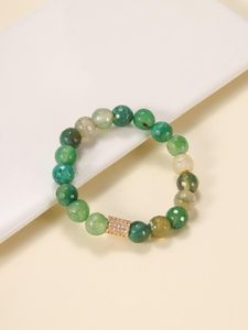 Strand Original Design Natural Green Cherry Blossom Agate Bracelet Round Bead Stone Crystal Jade Bijoux