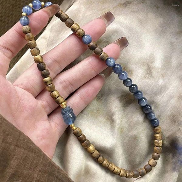 Brin Original bricolage chinois naturel Agarwood Kyanite courageux dame Double anneau Bracelet lumière luxe rétro Wenwan bijoux