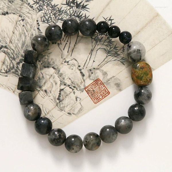 Hilo Original innovador Moran Piedra Natural pelo negro cristal verde DIY cuentas estilo chino regalo pulsera Simple y elegante