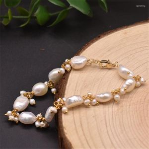 Pulsera de perlas blancas barrocas de agua dulce Natural Original, cadena colgante para mujer, joyería de moda para fiesta, accesorios de regalos finos