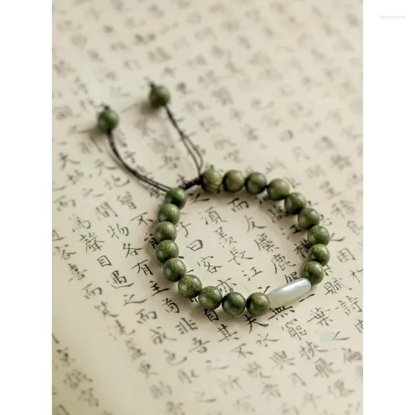 Bracelet en bois de santal en Jade Hetian, matériaux anciens originaux, ornement ethnique pour hommes et femmes