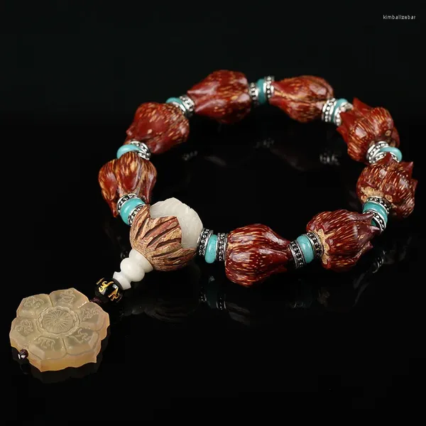 Bracelet de perles de bouddha en graines originales, rouge sang, prière pour hommes