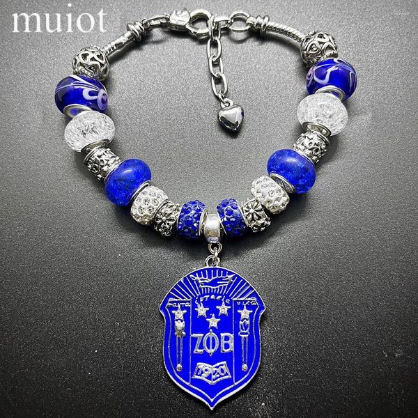 Strand Original Sorority Society Zeta Phi Beta Letter Badge Shield Pendant Murano Hole Perles Gift Souvenir BraceletJewelry