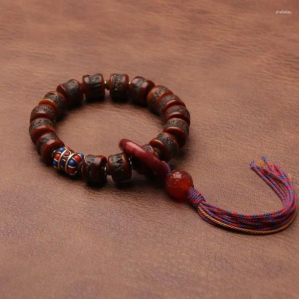 Pulsera de hueso de Yak de estilo tibetano Original, diseño artesanal, cuentas de Buda de espíritu Gabala de un solo círculo, artesanías de mano