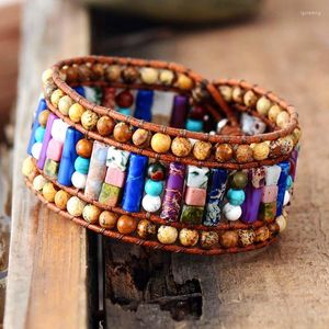 Strand Outstanding Women armbanden Natuurlijke stenen Tube lederen wrap armband semi -bijkomende stenen kralen manchet druppel