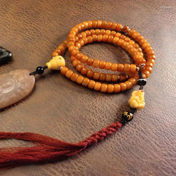 Colgante de adorno de oración de Buda de hueso de buey, pulsera de amuleto de 108 cuentas