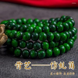 Brin d'os de bœuf sculpté, perles rondes vertes en Malachite Antique en détresse, accessoires de bricolage pour Bracelet