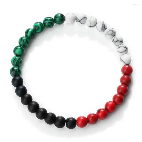 Strand Palestina Rusia Bandera Nacional Pulseras Para Mujeres 6mm Natural Rojo Azul Blanco Piedra Malaquita Cuentas Pulsera Moda Hombres Joyería