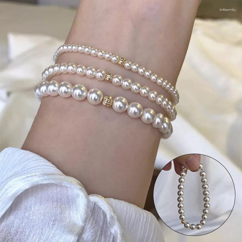 Strand Panjbj Silver Color Pearl Breaded Bracelet para mulheres meninas requintadas