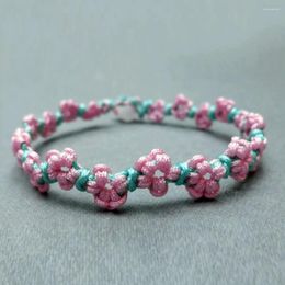 Strand Peach Blossom Weave Bracelet For Women Girls Handgemaakt touw Verstelbare Spring Flower Charm String
