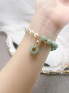 Strand Pearl Matching With Dongling Jade Double Style Simple Tempérament Perles Charme Bracelets Méditation Amitié Cadeau Pulseras Mujer