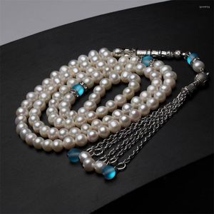 Chapelet musulman d'eau douce naturel, perles de prière Tasbih, 99 brins, taille 6-7mm, Misbaha, cadeau islamique de l'aïd, bijoux à la mode arabe