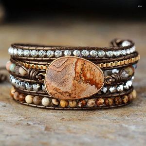 Strand Picture Stone 5 cirkels kronkelende leren armband Europa en de Verenigde Staten Retro sieradenaccessoires