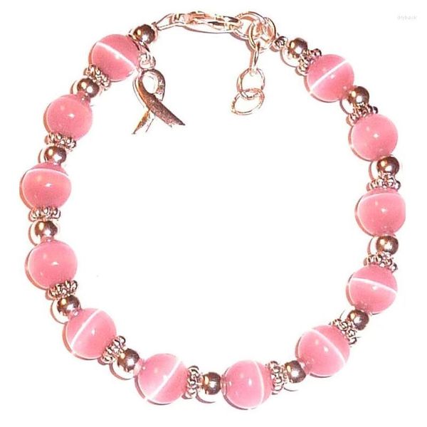 BRACELETS EN PERLES DE CANCER ROSE Strand Bracelet de sensibilisation au sein en ruban pour femmes Bijoux d'octobre -