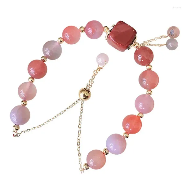 Strand rose bonbon Source de sel Agate sculpté perle ronde cristal naturel réglable Bracelets chance pour les femmes unique bijoux de mode