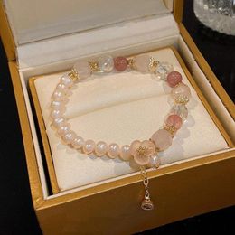 Bracelet de perle en cristal rose Strand avec des bracelets de fleur de la mode de la mode Perle Bracelets pour femmes Bijoux de mariage des filles