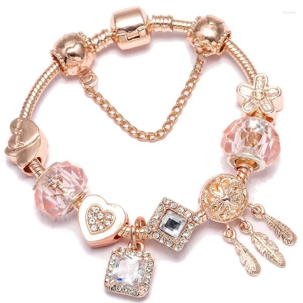 Bracelet attrape-rêve en forme de fleur rose, bijoux en verre doux, bricolage, Bracelet Original perlé pour filles, accessoires en forme de cœur, cadeau