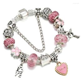 Brin rose coeur bijoux doux verre bricolage perles Bracelet Original fille Alphabet clé accessoires de mode cadeau