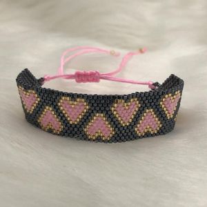 Strand Pink Heart Miyuki Bracelet Réglable Custom Design Women Woven Bead