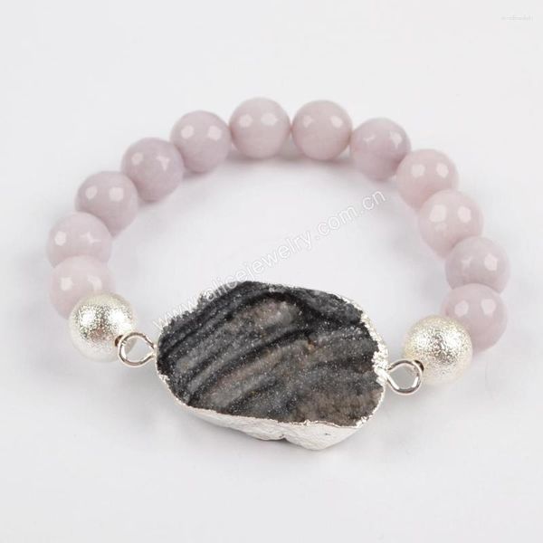 Pulsera de cadena de cuentas de piedra natural rosa para mujer, pulseras únicas con dijes de cuarzo de galaxia para mujer, accesorios de joyería de yoga curativo Reiki