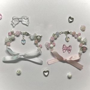 Strand roze witte strik kralen hartvormige hanger armband zoet romantisch leuk cadeau Y2k