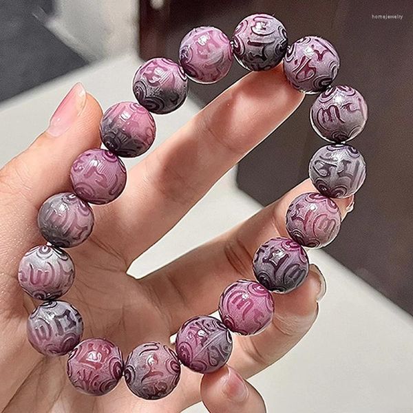 Strand poli 12mm perles de fluorite naturelle Bracelets pour Femme violet Quartz chanceux énergie Bracelet femmes bijoux beau cadeau d'anniversaire