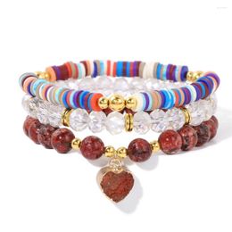 Ensemble de bracelets en pierre de granit et cristal en argile polymère, perles de bohème colorées, pendentif en forme de cœur rouge, cadeau pour enfants filles