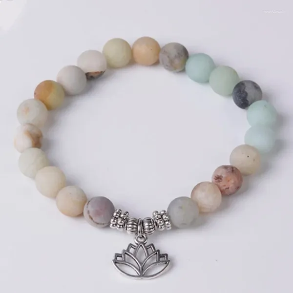 Bracelet de perles de cristal en poudre de brin pour femmes Lotus Bouddha Statue Charme Amazonite Bijoux fait à la main Cadeau