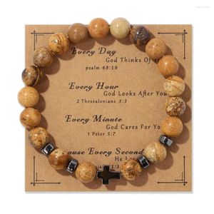 Strand Prière Amulette Hommes Femmes Bracelet Hématite Croix Chapelet Pierre Naturelle Perles Yoga Élastique Bracelets Bracelets Bijoux Cadeau Pulsera